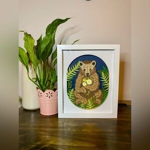 3D Bear Holding Flowers Shadowbox